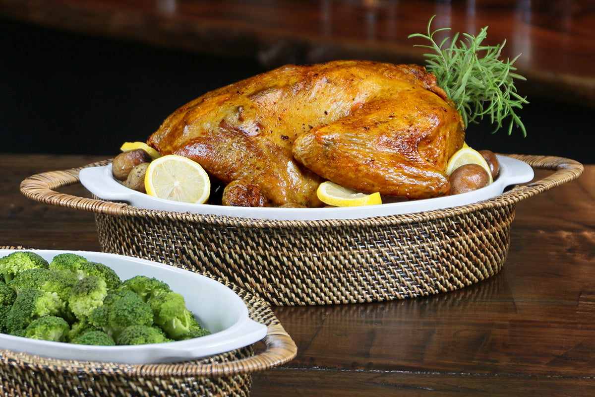 Calaisio Oval Casserole Basket with Stoneware Roaster, Large 4QT