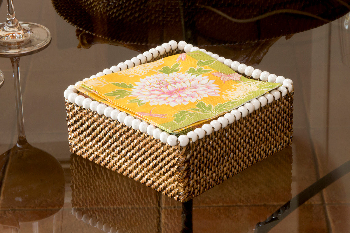 Cocktail Napkin Holder With White Wood Beads
