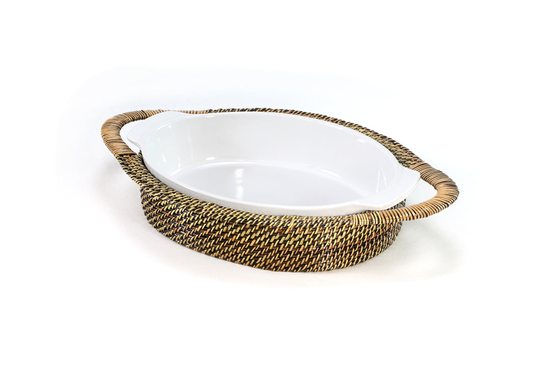 Calaisio Oval Casserole Basket with Stoneware Roaster, Medium 2QT