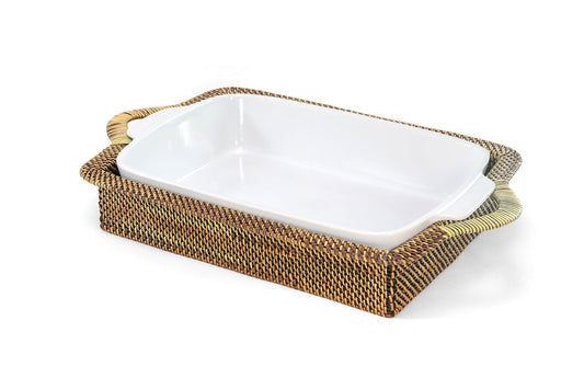 Calaisio Rectangular Casserole Basket with Stoneware Roaster, Large 3QT