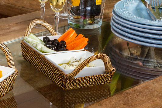 Sectional Crudite Server with 2 Porcelain Dishes