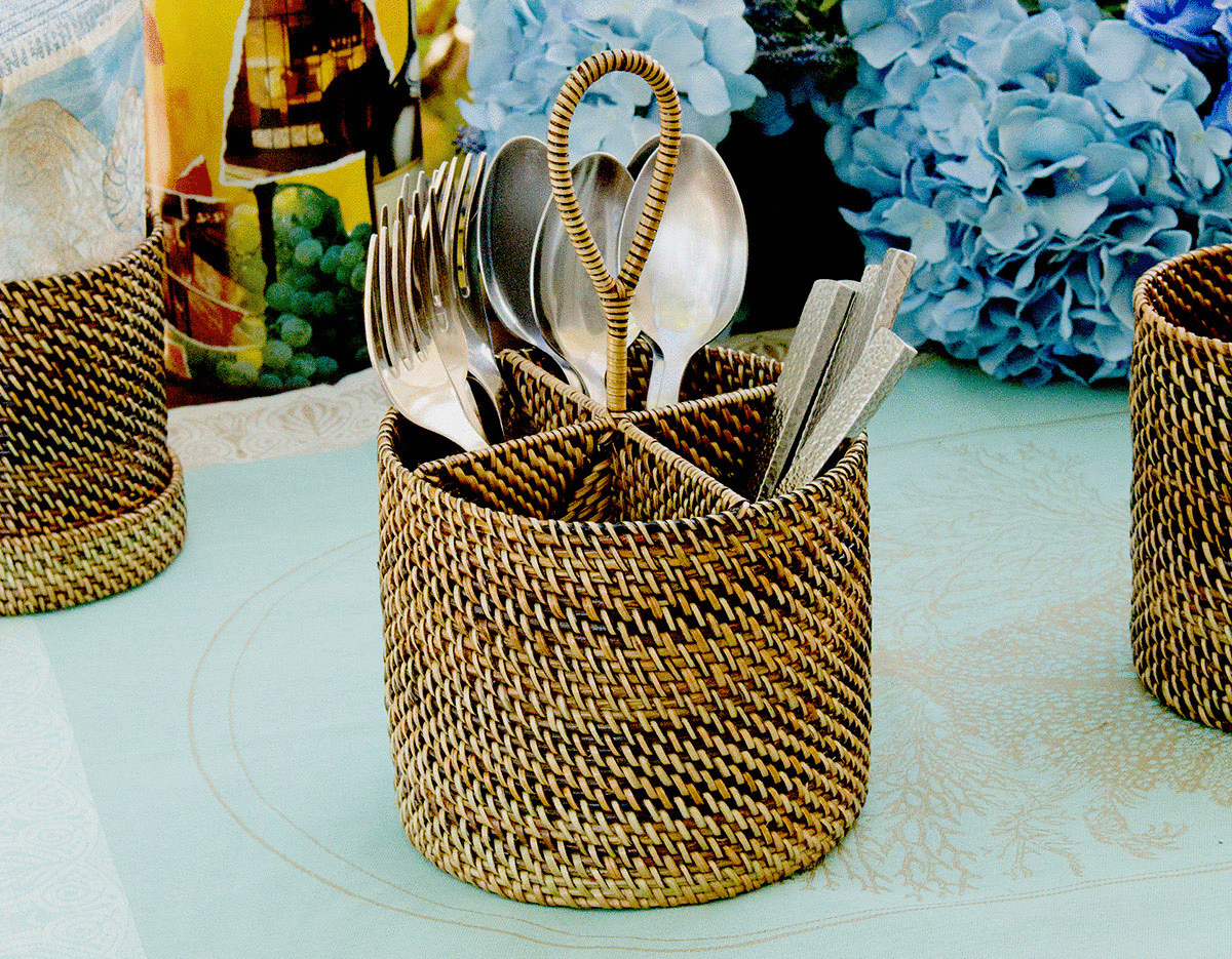 4 Section Woven Flatware Caddy