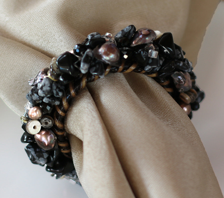 Jeweled Napkin Ring , Blackberries, Set of 4
