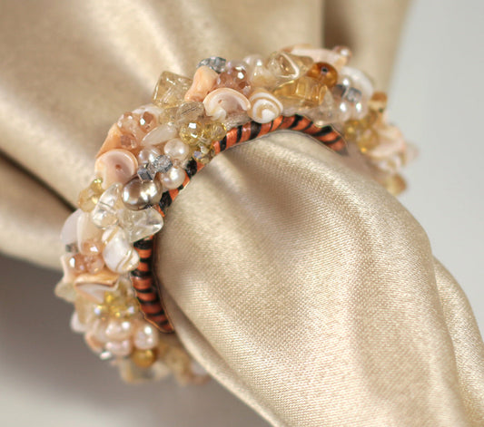 Jeweled Napkin Ring , Champagne, Set of 4