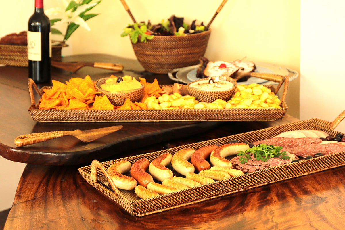 Rectangular Charcuterie Tray with Glass, Reinforced With Wrought Iron