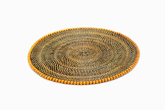 Round Placemat 14", With Orange Wood Beads, Set of 4