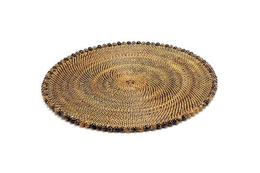 Round Placemat 14", With Tortoise, Natural Seed Beads, Set of 4