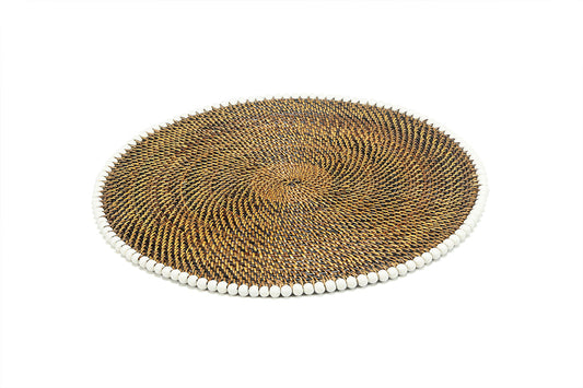 Round Placemat 14", With White Wood Beads, Set of 4