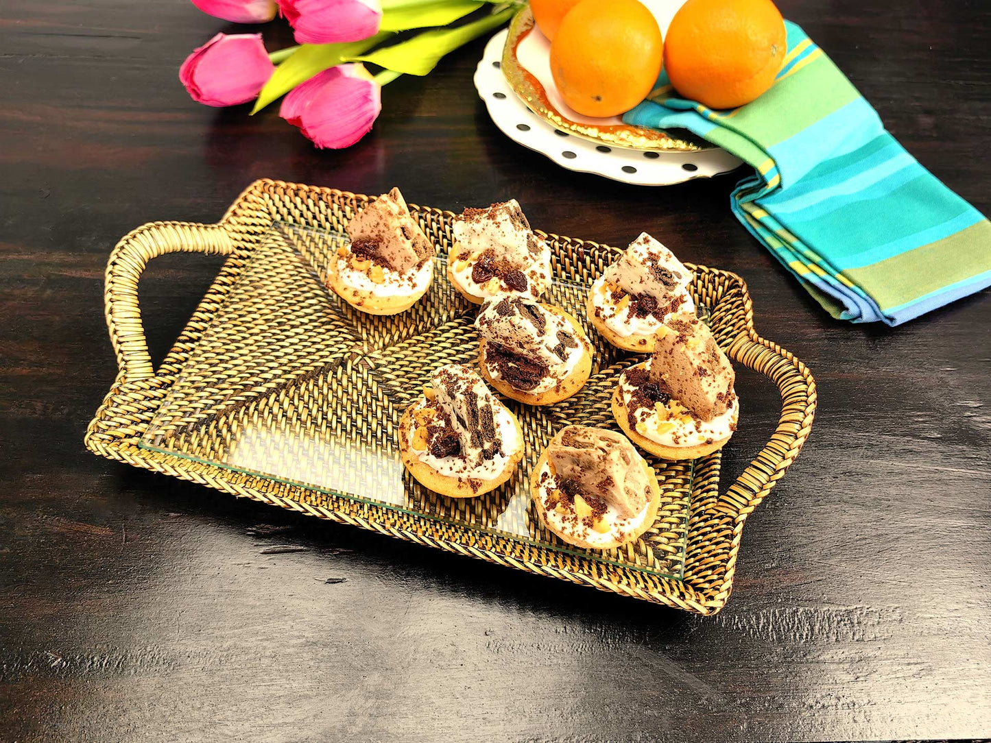 Rectangular Serving Glass Tray With Handles