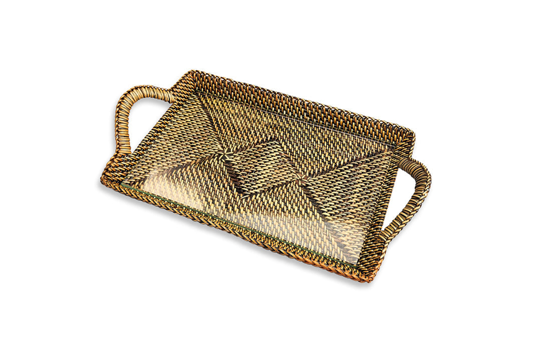 Rectangular Serving Glass Tray With Handles