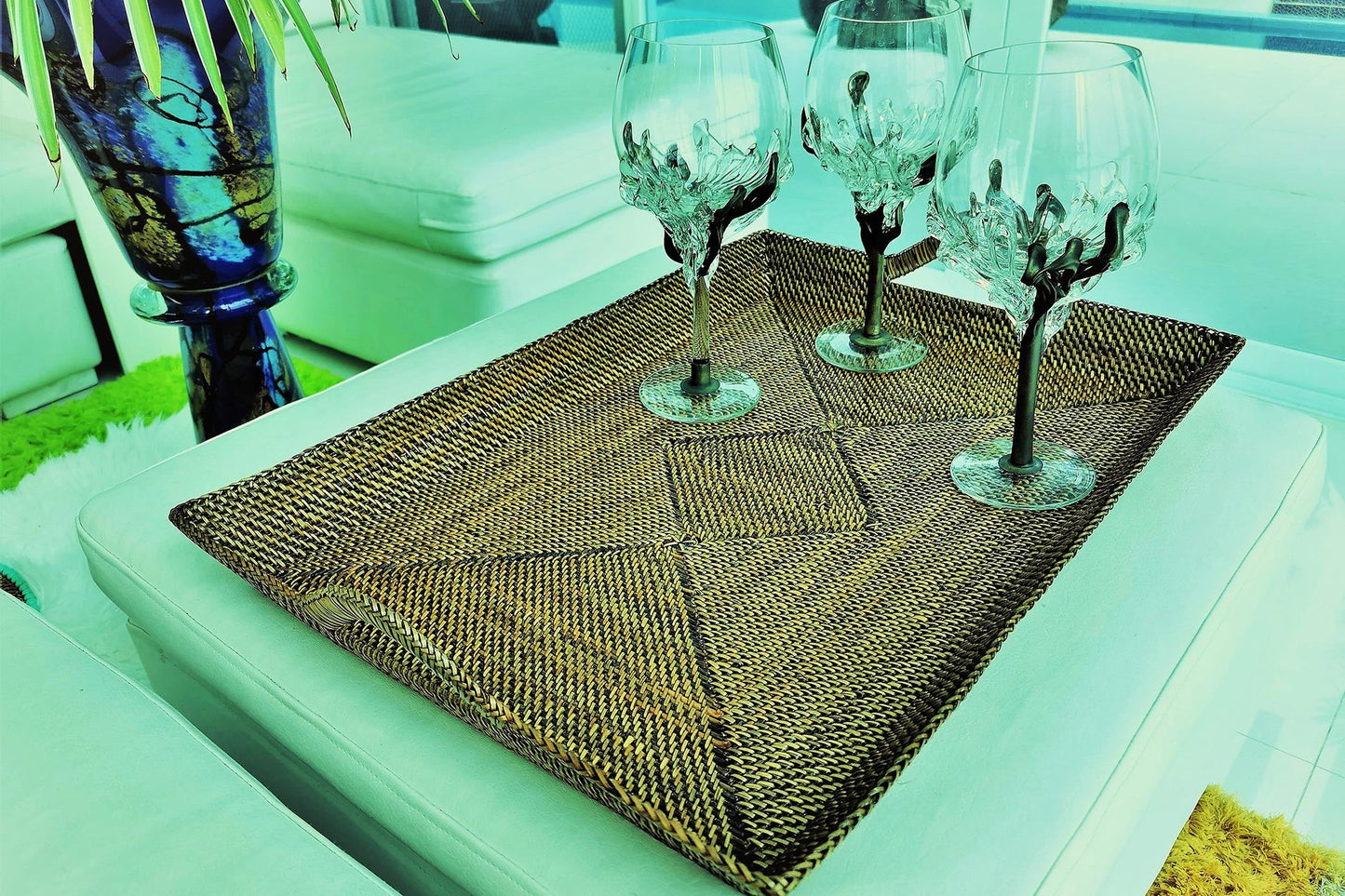 Rectangular Serving Tray, Slanted Sides, Base Reinforced with Wrought Iron