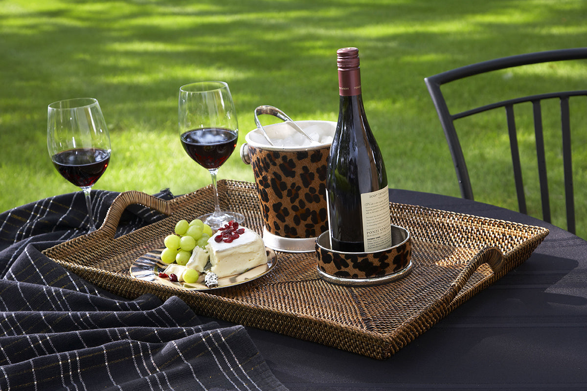 Rectangular Serving Tray, Slanted Sides, Base Reinforced with Wrought Iron