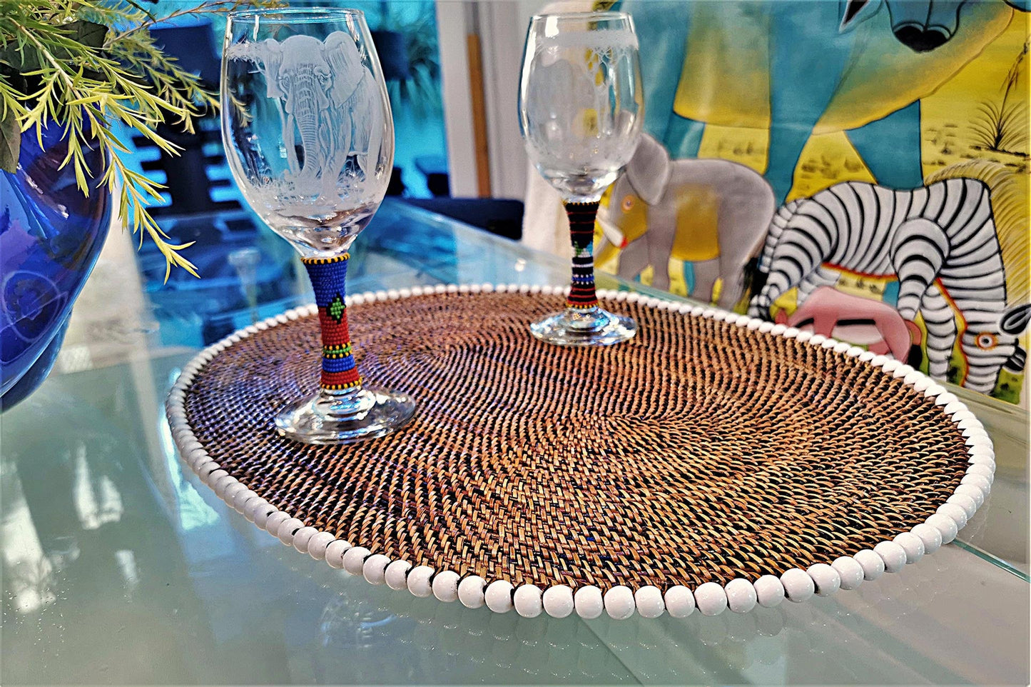 Oval Placemat With White Wood Beads, Set of 4